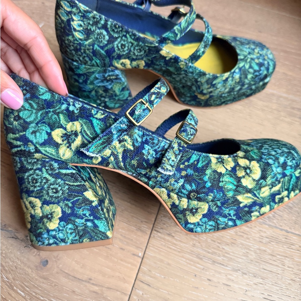 Charlotte Stone Blue and Yellow Floral Platform Shoes
